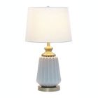 Alternate image 1 for Elegant Designs 25" Traditional Farmhouse Pleated Ceramic Endtable Bedside Table Desk Lamp With Metal Accents And White Fabric Shade, Gray
