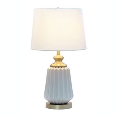 Elegant Designs 25" Traditional Farmhouse Pleated Ceramic Endtable Bedside Table Desk Lamp With Metal Accents And White Fabric Shade, Gray. View a larger version of this product image.