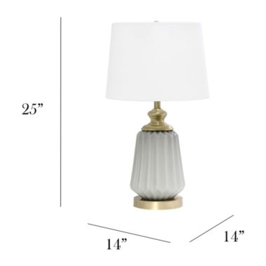 Elegant Designs 25" Traditional Farmhouse Pleated Ceramic Endtable Bedside Table Desk Lamp With Metal Accents And White Fabric Shade, Gray. View a larger version of this product image.