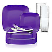 Smarty Had A Party Purple Flat Rounded Square Disposable Plastic Wedding Value Set (60 Sets)