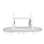 Elegant Designs Ceiling Mounted Hanging Kitchen Pot Rack Cookware Storage Organizer with 2 Downlights and 10 Hooks - White