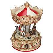 Northlight 6.5&quot; Cream and Gold Clown and Cupid Animated Carousel Music Box