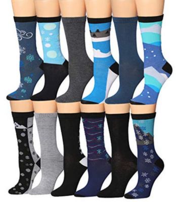 Tipi Toe, Women&#39;s 12 Pairs Colorful Patterned Crew Socks WC102-AB