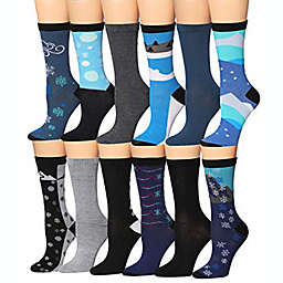 Tipi Toe, Women's 12 Pairs Colorful Patterned Crew Socks WC102-AB