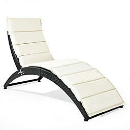 Costway Folding Patio Rattan Lounge Cushioned Portable Chair