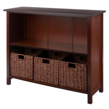 Milan 4-Pc Storage Shelf with 3 Foldable Woven Baskets, Walnut. View a larger version of this product image.