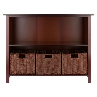 Milan 4-Pc Storage Shelf with 3 Foldable Woven Baskets, Walnut. View a larger version of this product image.