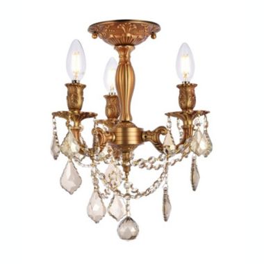 Elegant Lighting Rosalia 3 light French Gold Flush Mount Golden Teak (Smoky) Royal Cut Crystal. View a larger version of this product image.