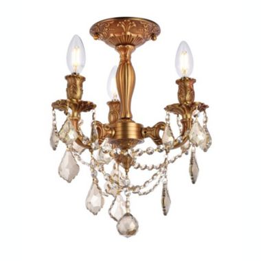 Elegant Lighting Rosalia 3 light French Gold Flush Mount Golden Teak (Smoky) Royal Cut Crystal. View a larger version of this product image.