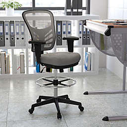 Emma + Oliver Mid-Back Gray Mesh/Black Frame Adjustable Ergonomic Drafting Chair, Task Chair