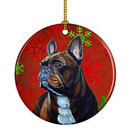 Caroline's Treasures French Bulldog Red Snowflakes Holiday Christmas Ceramic Ornament 2.8 x 2.8