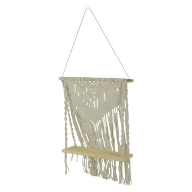 Things2Die4 Boho Style Hand Tied Macrame Wall Hanging With Wooden Shelf. View a larger version of this product image.