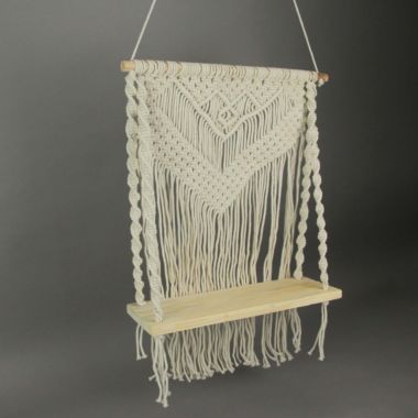 Things2Die4 Boho Style Hand Tied Macrame Wall Hanging With Wooden Shelf. View a larger version of this product image.