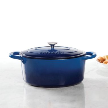 Crock Pot Artisan 7 Quart Enameled Cast Iron Oval Dutch Oven in Sapphire Blue. View a larger version of this product image.