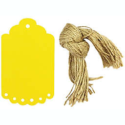 Wrapables 10 Gift Tags with Free Cut Strings, Scalloped Edge / Yellow / Large
