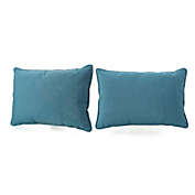 Contemporary Home Living Set of 2 Teal Blue Solid Rectangular Outdoor Throw Pillows 18.5"