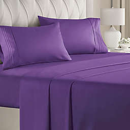 CGK Unlimited 4 Piece Microfiber Solid Sheet Set - Twin Extra Long - Purple