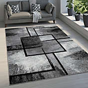 Paco Home Black White Area Rug with Geometric Pattern and Modern Paint Effect