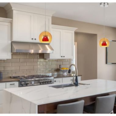 Cal Lighting Integrated Dimmable Led Double Glass Mini Pendant Light. 6W, 450 Lumen, 3000K In Amber/Red. View a larger version of this product image.