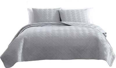 The Nesting Company Willow Bedding Collection Embossed Quilt Coverlet Bedspread 3 Piece Set  with 2 Pillow Shams Luxuriously Soft Lightweight and Comfortable Microfiber - Queen - Gray