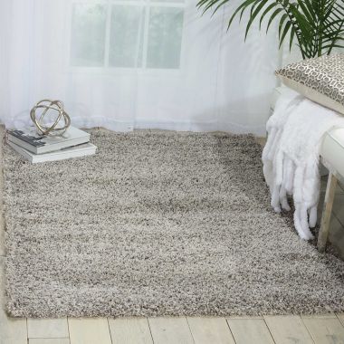 Nourison Amore Light Grey Shag Area Rug AMOR1 7'10" x 10'10". View a larger version of this product image.