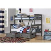 Donco Kids  Twin/Full Mission Bunk Bed With Dual Under Bed Drawers In Brushed Grey Finish