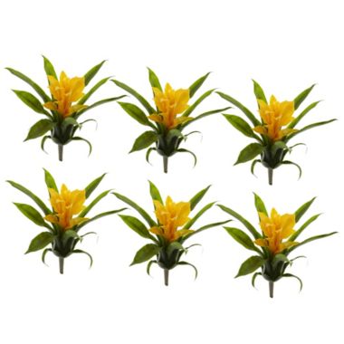 Nearly Natural Set of 6 Yellow Bromeliad Bush Artificial Flowers 11". View a larger version of this product image.