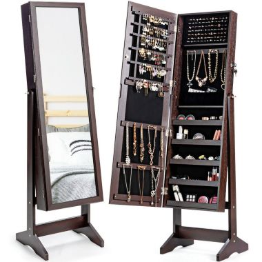 Hivago Jewelry Cabinet Stand Mirror Armoire with Large Storage Box. View a larger version of this product image.