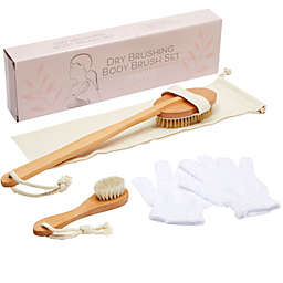 Juvale Face and Body Dry Brush Set with Shower Exfoliating Gloves (4 Pieces)