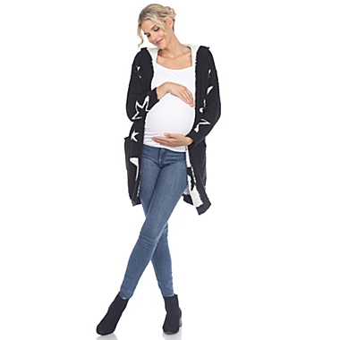 White Mark Women&#39;s Plus Size Maternity Star Print Sherpa Coat. View a larger version of this product image.