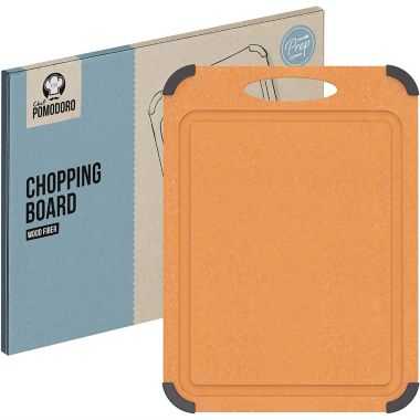 Chef Pomodoro Wood Cutting Board for Kitchen, Dishwasher Safe, Dual-Sided with Juice Groove, Non-Porous Non-Slip Scratch-Resistant Surface, Easy Grip Handle, 17.3 x 12.8 inches. View a larger version of this product image.