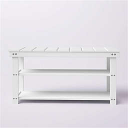Slickblue White Slatted Wood 2-Shelf Shoe Rack Storage Bench For Entryway or Closet