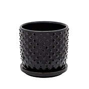 Kingston Living 5" Solid Black Tiny Dots Ceramic Planter with Saucer