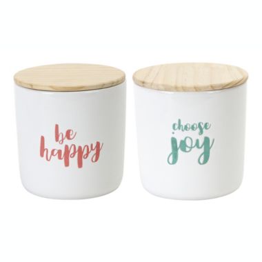 Melrose Decorative Canister (Set Of 2) 4.75"H Wood/Stoneware. View a larger version of this product image.