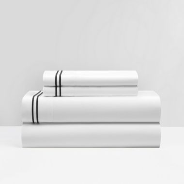 Chic Home McKenna Sheet Set Super Soft White Sheets With Dual Stripe Embroidered Design - Includes 1 Flat, 1 Fitted Sheet, and 2 Pillowcases - 4 Piece - Queen 90x102", Black. View a larger version of this product image.