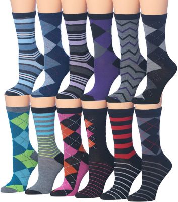 Tipi Toe, Women&#39;s Plus Size 12 Pairs Colorful Patterned Crew Socks