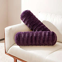 Cheer Collection Set of 2 Faux Fur Bolster Pillows, Decorative Roll Pillow - Purple