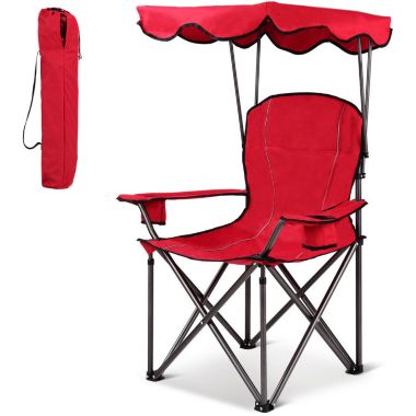 Slickblue Portable Folding Beach Canopy Chair with Cup Holders-Red. View a larger version of this product image.