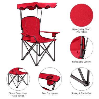 Slickblue Portable Folding Beach Canopy Chair with Cup Holders-Red. View a larger version of this product image.