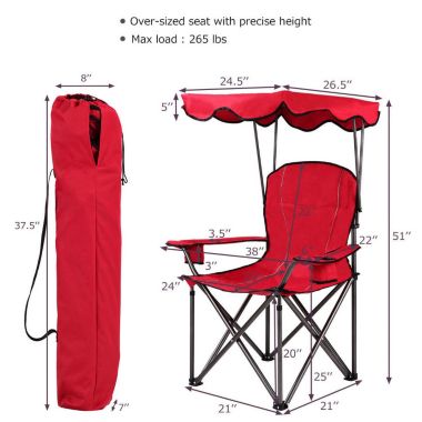 Slickblue Portable Folding Beach Canopy Chair with Cup Holders-Red. View a larger version of this product image.