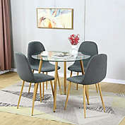 Boowill 5 Pcs Round Table Wood Legs and 4 Deep Grey Dining Chairs
