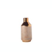 Urban Trends Collection Ceramic Round Vase with Brushed Banded Lattice Design Body and Tapered Bottom Gloss Finish Gold