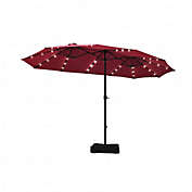 Costway 15 Ft Solar LED Patio Double-sided Umbrella Market Umbrella with Weight Base-Red