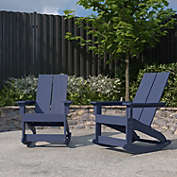 Merrick Lane Set of 2 Wellington UV Treated All-Weather Polyresin Adirondack Rocking Chair in Navy for Patio, Sunroom, Deck and More