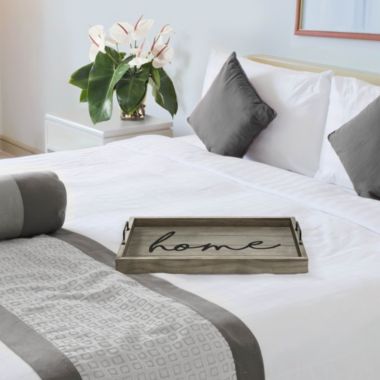 Elegant Designs Decorative Wood Serving Tray with Handles, 15.50" x 12", "Home". View a larger version of this product image.