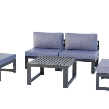 LeisureMod Chelsea 5-Piece Middle Patio Chairs and Coffee Table Set Black Aluminum With Cushions - Blue. View a larger version of this product image.