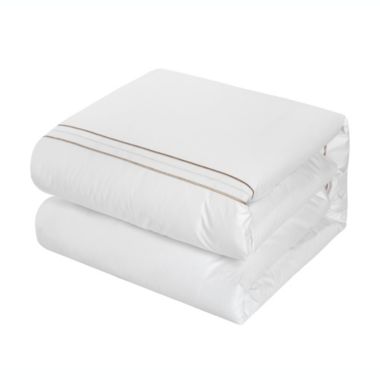 Chic Home Alexander Cotton Duvet Cover Set Solid White With Dual Stripe Embroidered Hotel Collection Bedding - Includes Two Pillow Shams - 3 Piece - Queen 92x96, Beige. View a larger version of this product image.