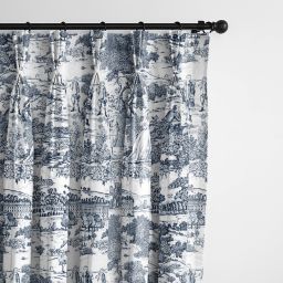 6ix Tailors Fine Linens Beau Toile Blue Pinch Pleat Drapery Panel Pair