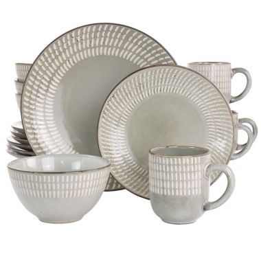 Gibson Elite Requiem 16 Piece Stoneware Dinnerware Set in Gray. View a larger version of this product image.