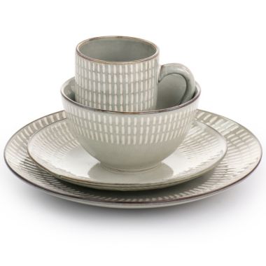 Gibson Elite Requiem 16 Piece Stoneware Dinnerware Set in Gray. View a larger version of this product image.